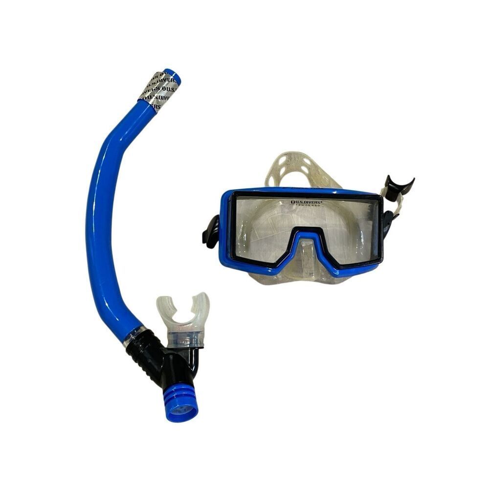 U.S. Divers Mini Buena Vista Snorkel Mask Set Adult Blue Tempered Glass Dive